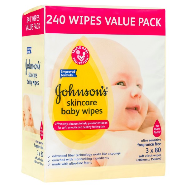 JOHNSON'S® Baby Wipes Skincare F/F 3x80 